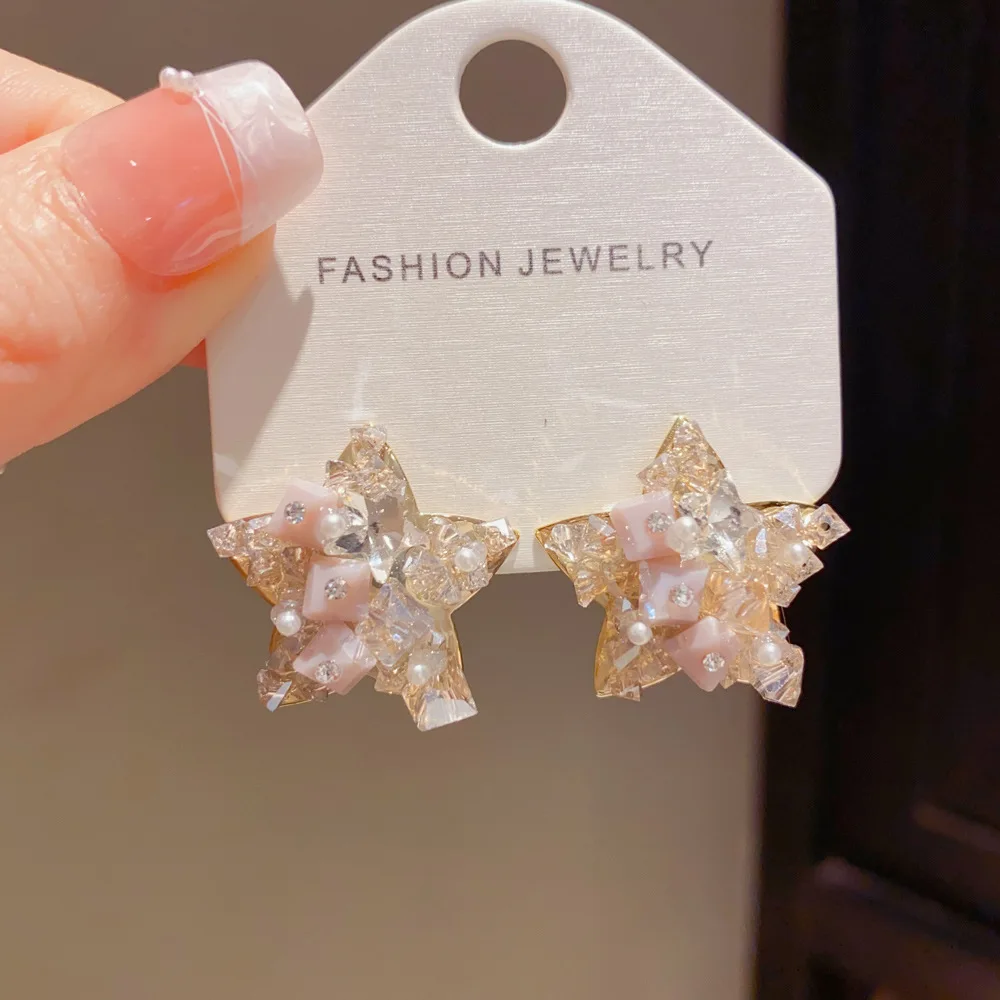 Light Luxury 14k Gold Plated Zircon Crystal Pentagram Stud Earrings For Women Wedding Party Exquisite Fashion Jewelry Gift