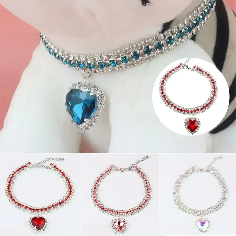 

Ювелирные изделия со стразами, ошейник для собаки, кошачье сердце, ожерелье с кристаллами и бриллиантами, блестящий ошейник для домашних животных, принадлежности для щенков, роскошные аксессуары для домашних животных