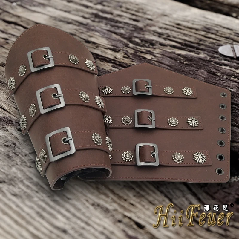 1Pc Men Viking Warrior Knight Gauntlet Wristband Medieval Cosplay Props Leather Rivet Armor Arm Warmers Bandage Bracer