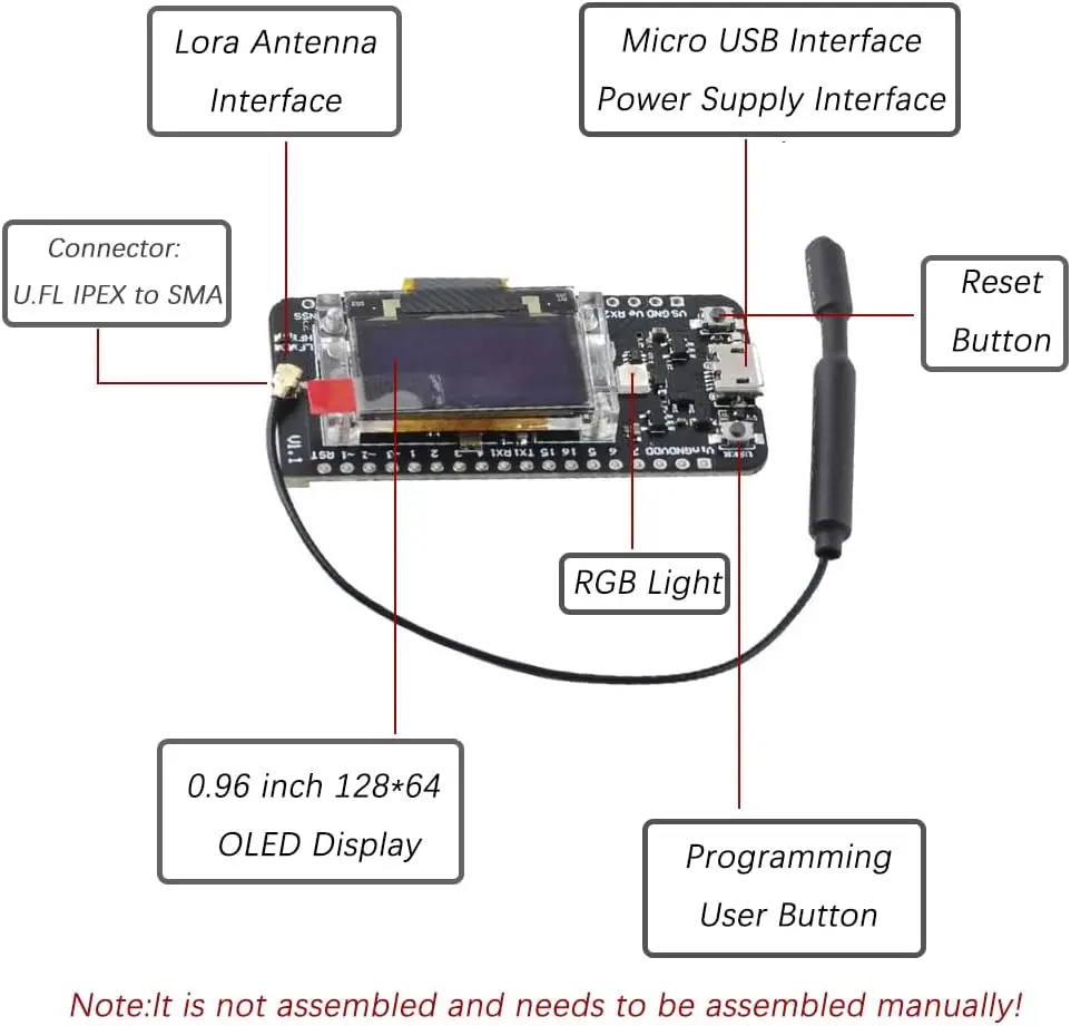 lora-gpsモジュール、lorawan-htcc-ab02s開発ボード、868mhz-915mhz対応、096インチoledディスプレイ搭載、cp2102、asr6052、arduino-iot用。