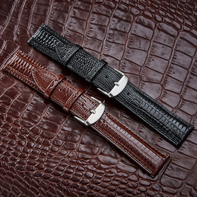 Luxury Glossy Lizard Texture Leather Strap 12 14 16 18 20  22 24mm Softness  Waterproof Flat Universal Wrist Watch Band