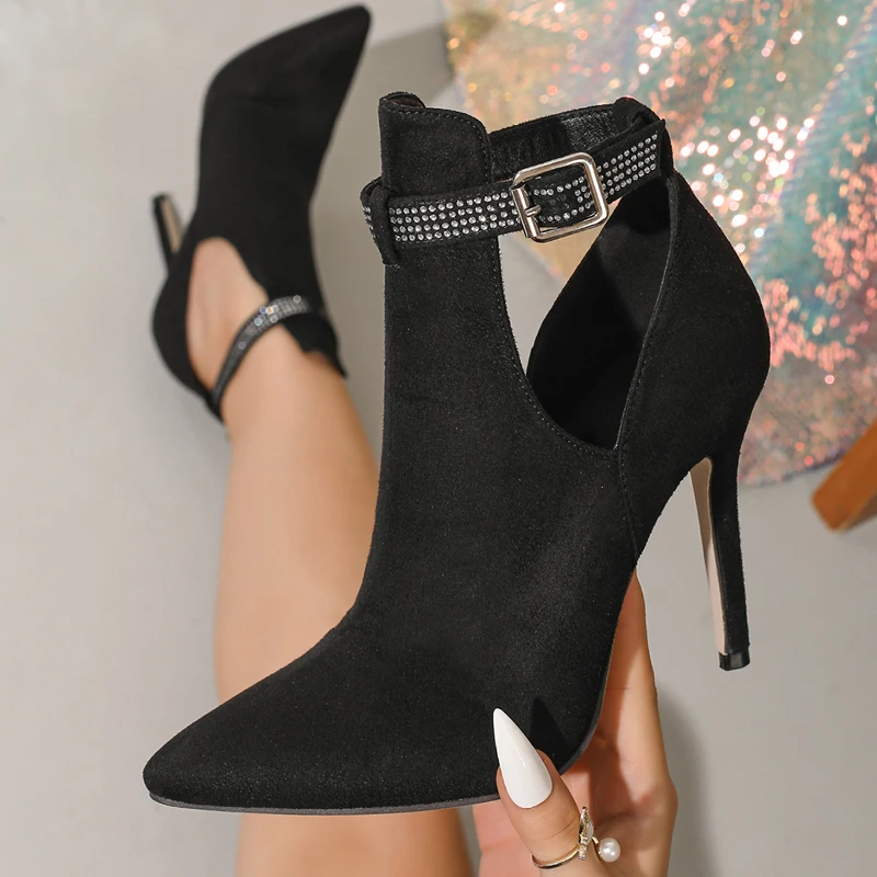 

Eilyken Spring Autumn Crystal Buckle Strap Pumps Women Ankle Boots Elegant Pointed ToeThin High Heels Party Prom Shoes