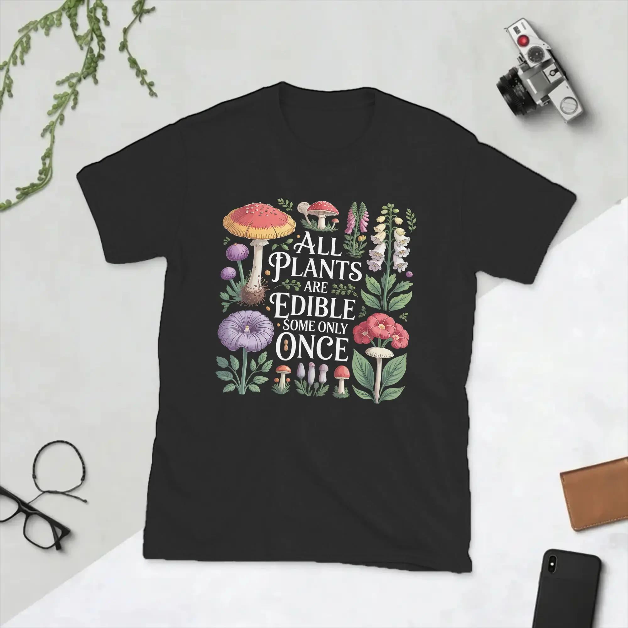 All Plants are Edible Some Only Once Funny T Shirts Men's 100% Cotton Vintage T-Shirt Gardening Plant Tees Short Sleeve Clothing