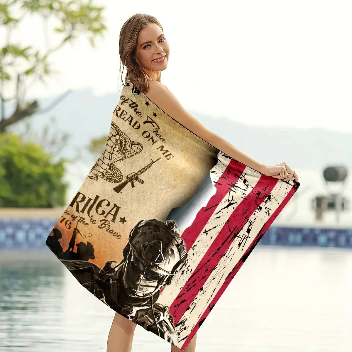 1pc American Flag Printed Independence Day Beach Towel, Super Absorbent Beach Towel, Comfortable Sand Free Pool Blanket