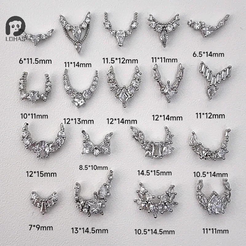 1PCS Sparkle Zircon Crescent Shape Pendant Silver Alloy Nail Art Rhinestones Jewel Decorations Manicure Ornaments