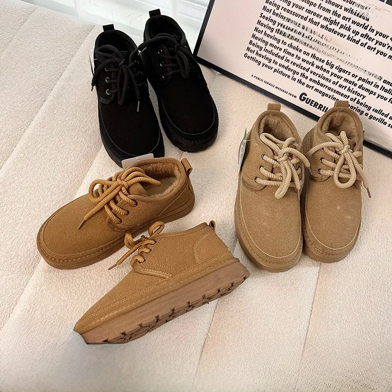 

Fashionable Thickened Fleece Lined Snow Boots Men Women Winter Warm Anti-slip Casual Sports Shoes Short Tube Korean Style