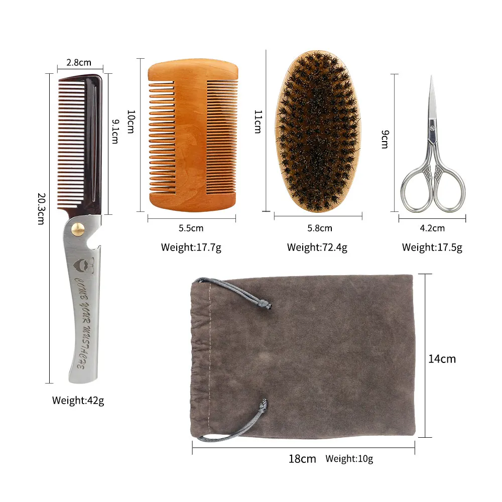 Professional Barber Men Shaving Brush Comb Kits Wood Soft Boar Bristle Beard Brush Mustache Comb Kit With Gift Bag Hair Comb Set