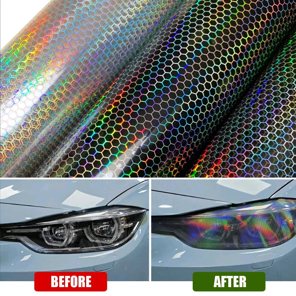 

1Pc Car Laser Honeycomb Headlight Taillight Lamp Film Vinyl Wrap Fog Light Waterproof Stickers Car Exterior Styling Accessories