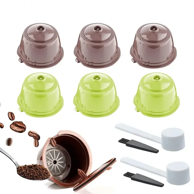 Reusable Coffee Capsules Filter Cup Dispenser for Nescafe Dolce Gusto Refillable Coffee Capsules with Spoon Cleaning Brush Kit