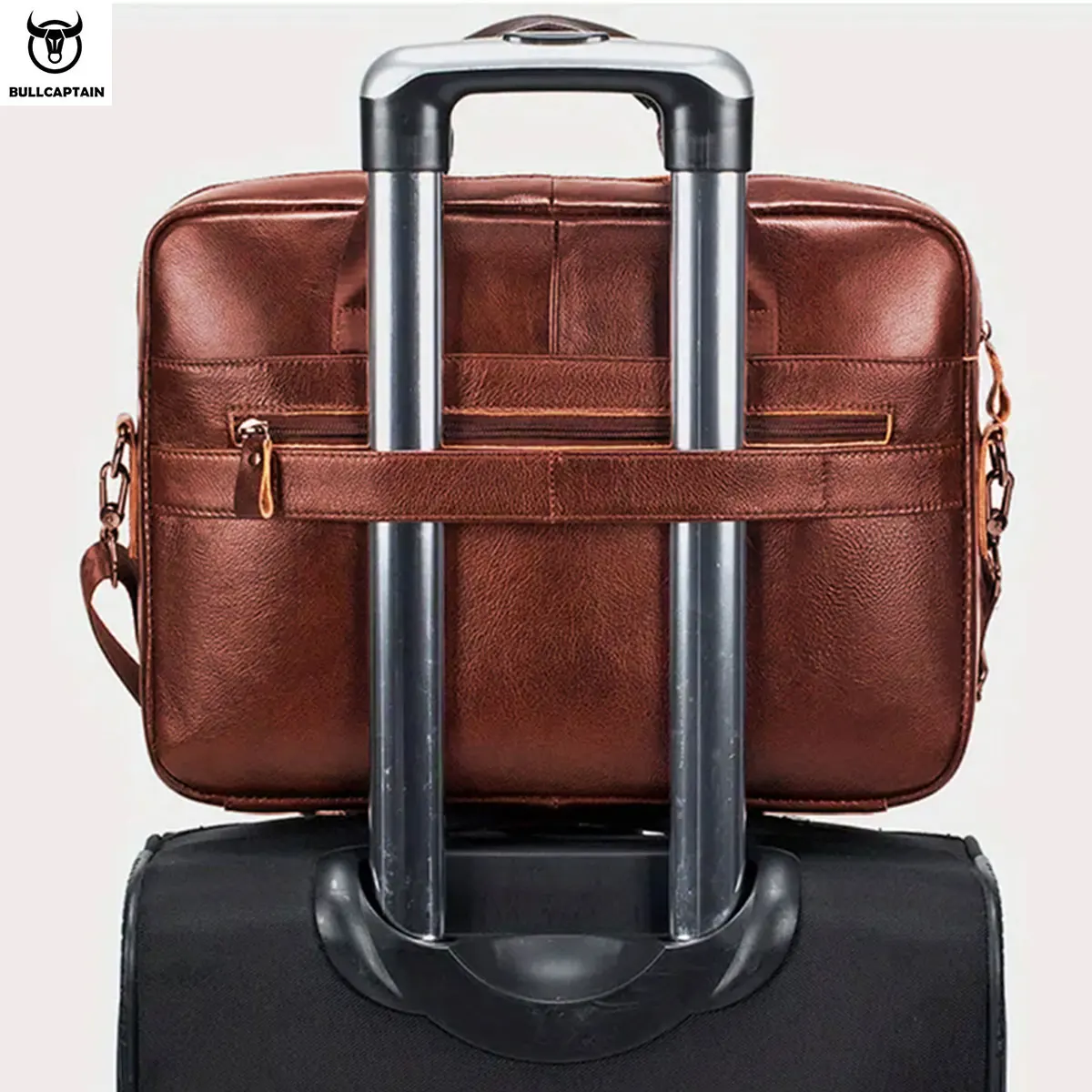 BULLCAPTAIN-maletín de cuero para hombre, bolsa de trabajo de gran capacidad para Notebook de 15,5 pulgadas, bandolera de hombro para negocios