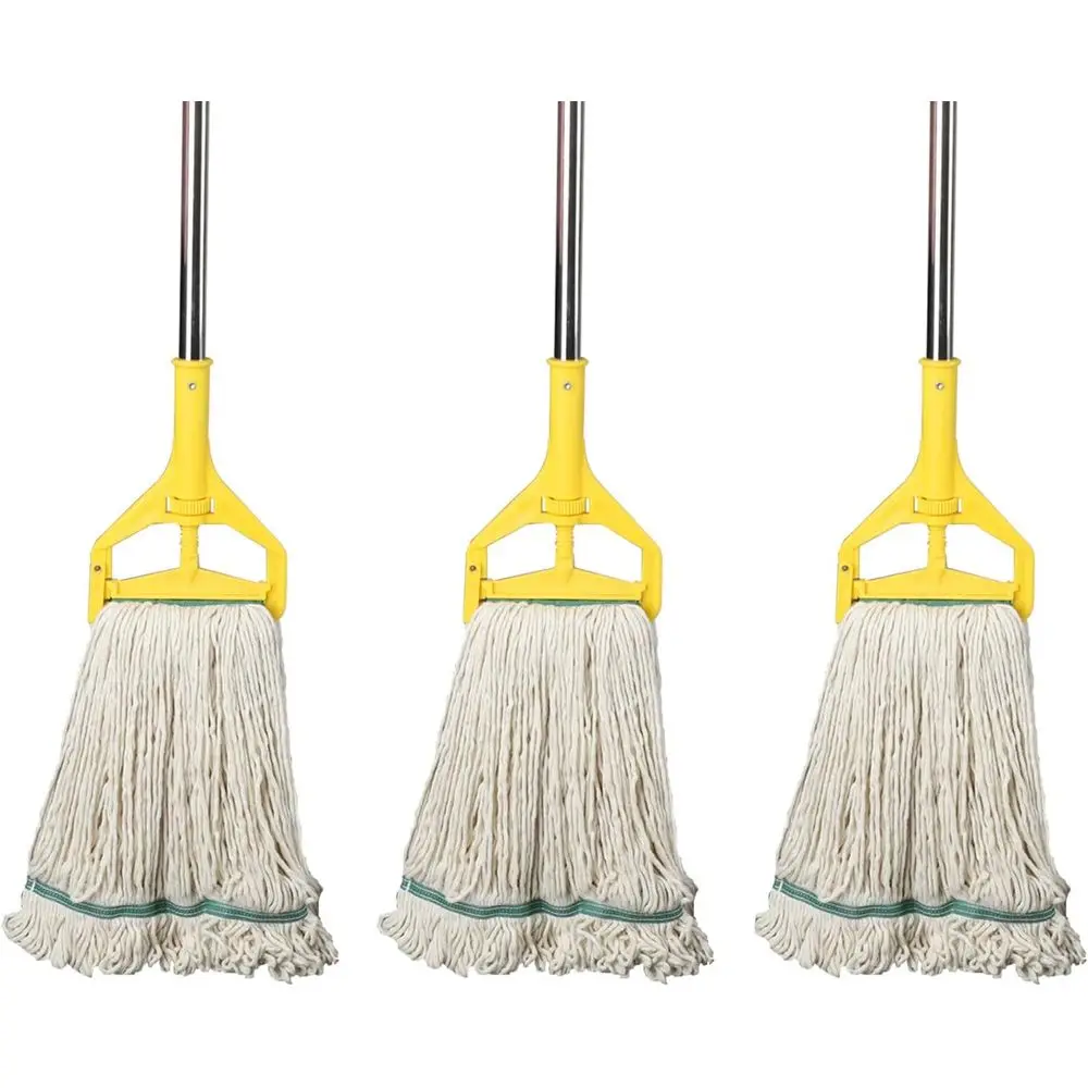

Industrial-Grade Loop-End Wet Mop, 67 Stainless Steel Handle, 3-Pack