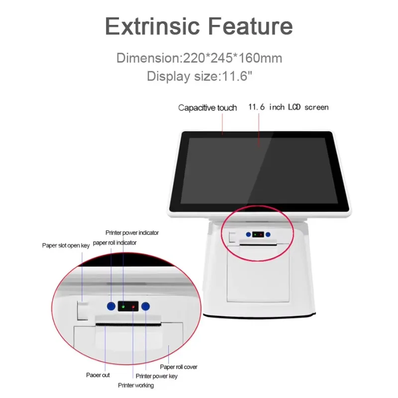 Sistema de caixa registradora de dados Android tudo em um dispositivo terminal de tela dupla Pos com software Pos de impressão de 80 mm