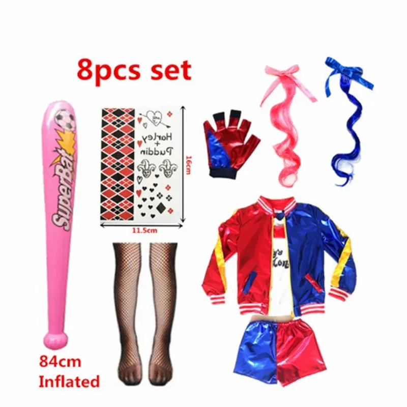 Cy2025 할로윈 어린이 성인 코스프레 의상 퀸 스쿼드 할리 몬스터 티셔츠 바지 액세서리 풀세트