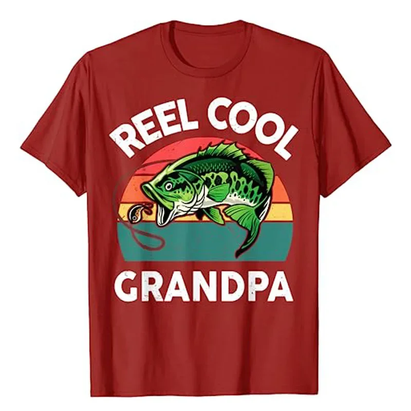 Fathers Day Gift Reel Cool Grandpa Dad Papa Pop-Pop Fishing T-Shirt Fisherman Fisher Graphic Tee Tops Humor Funny Graphic Outfit