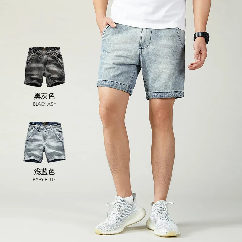 

New Denim Shorts for Men Summer Short Hot Jeans Workwear Washed Vintage Straight Cropped Pants Streetwear Fashion Mini Trousers