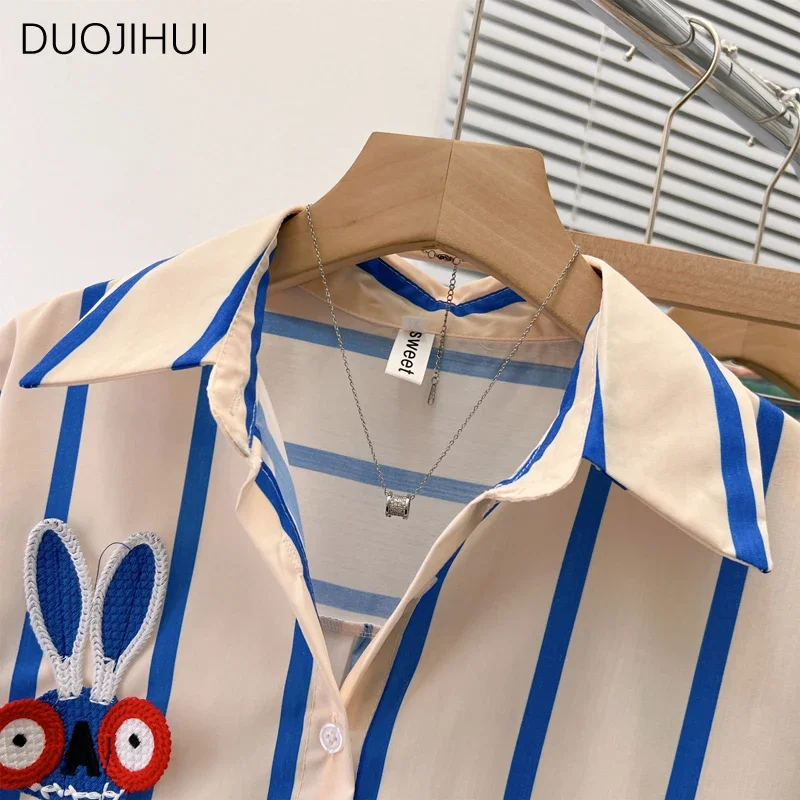 DUOJIHUI Classic Striped Loose Spring Simple Women Shirt New Basic Long Sleeve Fashion Casual Contrast Color S-XL Female Shirts