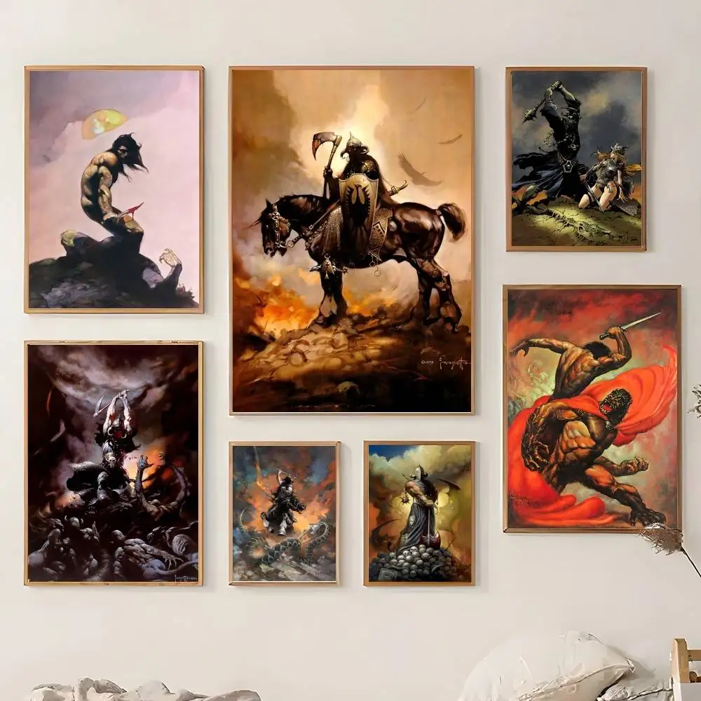 1PC Cool Frank Frazetta Art Poster Sticky Wall Art Printing Waterproof Home Living Bed Room Bar Aesthetic Decor