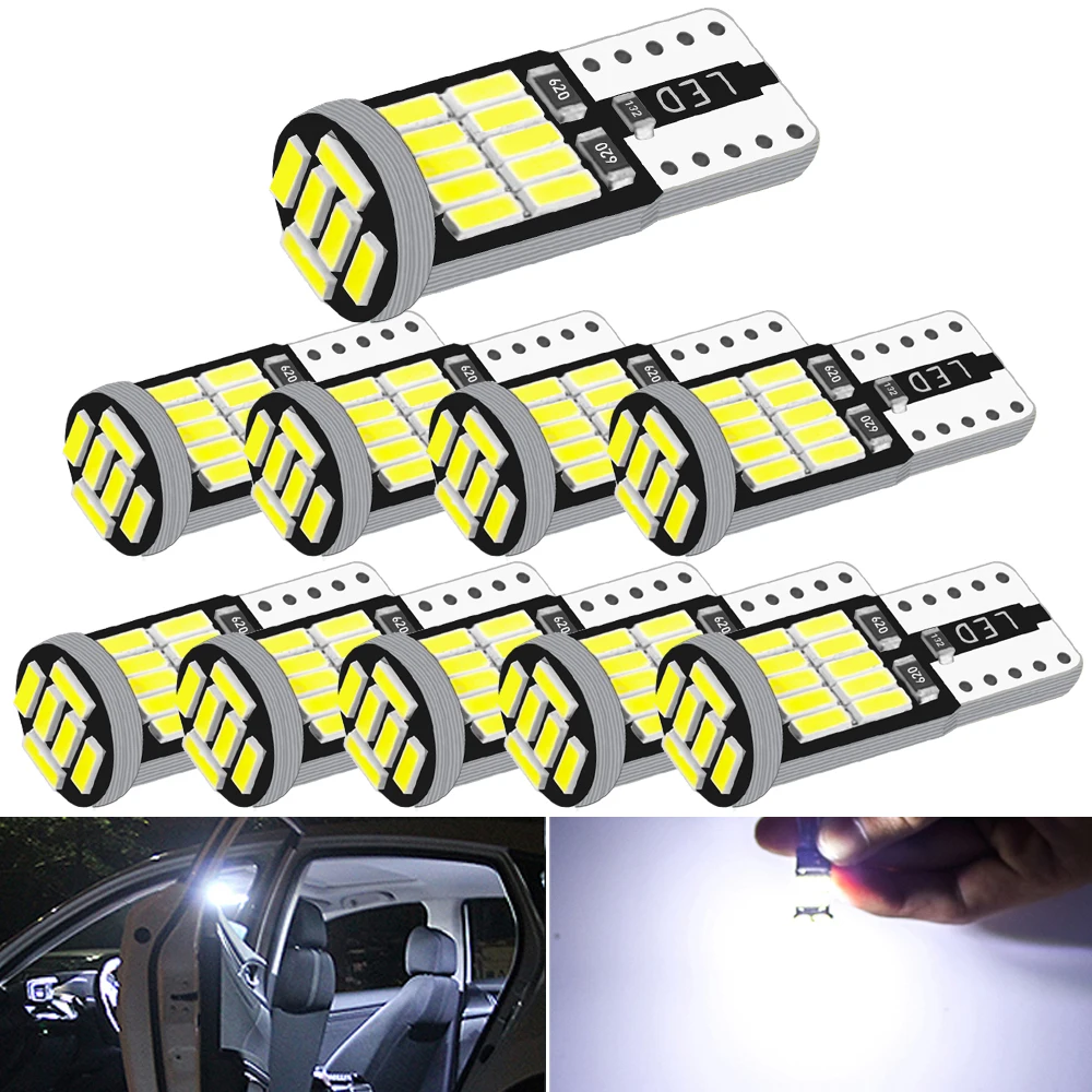 

10pcs W5W T10 LED Bulbs Canbus 4014 26SMD 12V 6000K Car Interior Map Dome Moto Parking Light Auto Signal Lamp 194 168 2821 2825