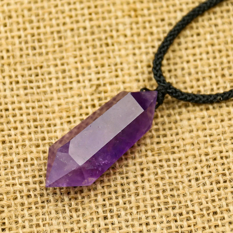 Natural Amethyst Herkimer Lavender Purple Pendant Quartz Hexagonal Pillar Ornament Energy Crystal Chakra Meditation Necklace