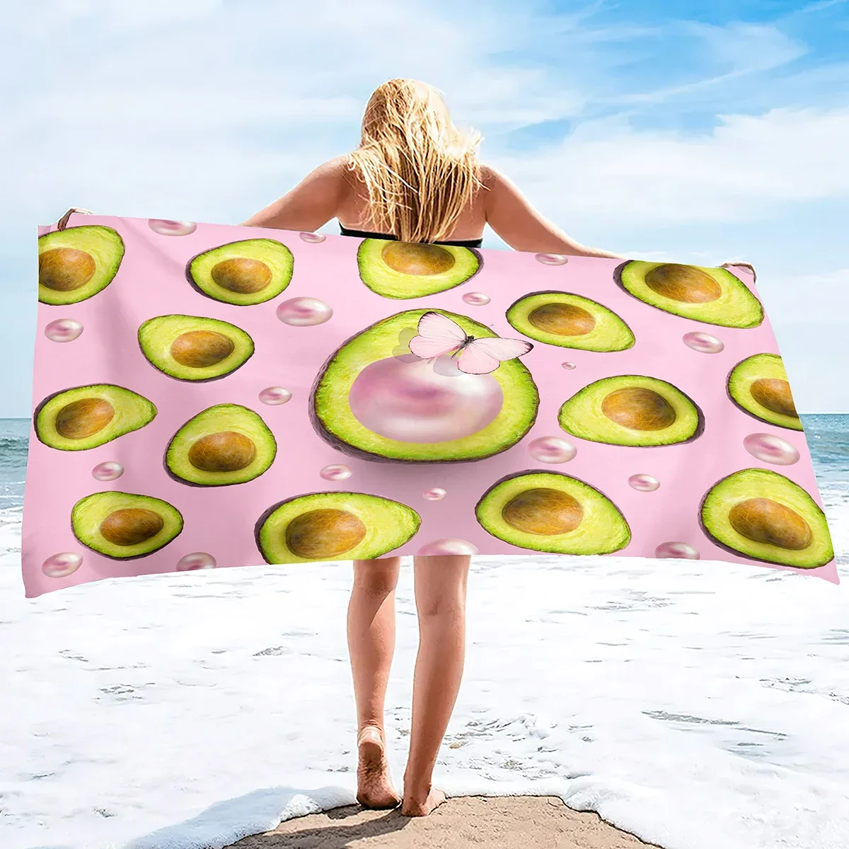 Beach Towel,Oversized Soft Absorbent Camping Travel  Quick Drying  Microfiber Pool  with Avocado Pattern