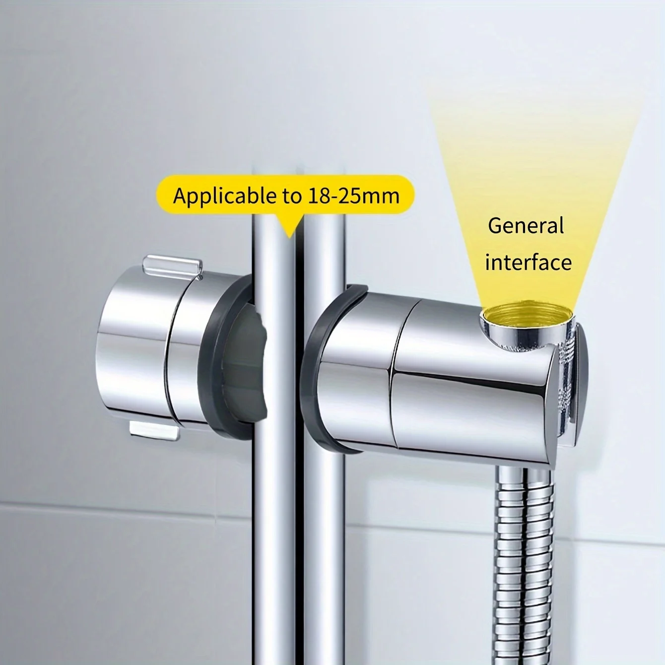 Adjustable Chrome Shower Head Bracket (18.5-25mm Interface) Suitable For Plastic Shower Accessories Of Shower Heads