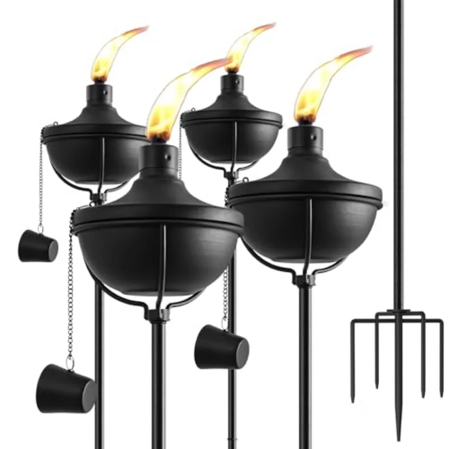 

Home Garden Torch Set of, Outdoor Metal Torches with 5-Prong Grounded Stake, 5-Inch Adjustable Citronella Torches, 3.5 oz Metal
