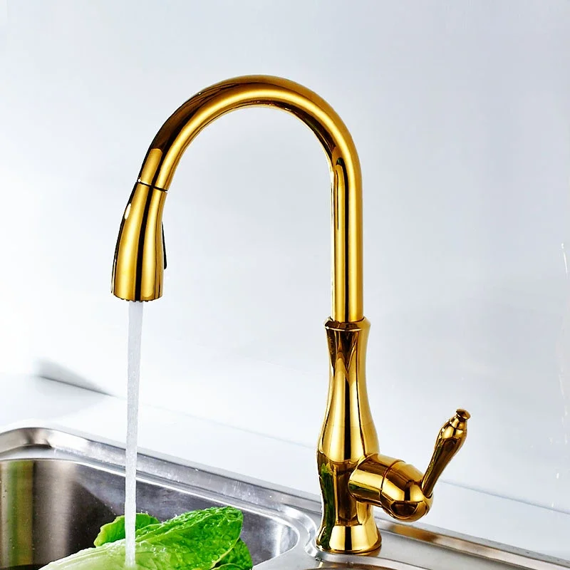 Dealing with a single golden washing kitchen faucet