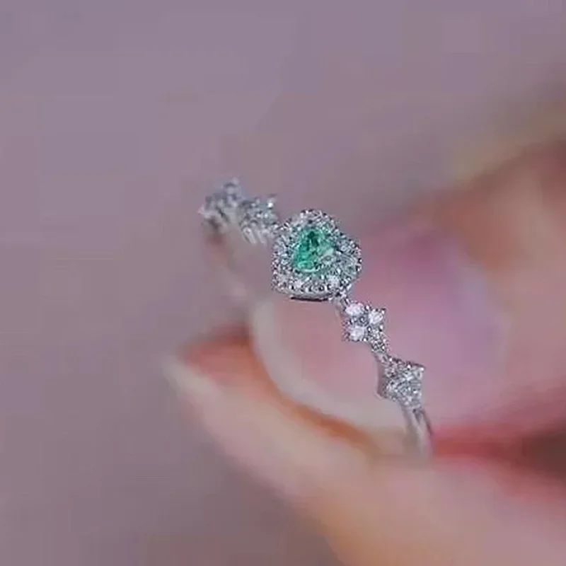 Huitan Liebes-Herz-Design-Ringe mit blauem Zirkonia, zierliche, süße, romantische Accessoires, schicker, zarter Ehering-Schmuck