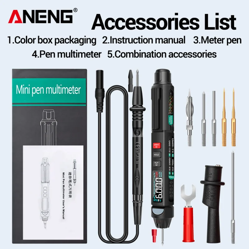 ANENG A3008 3-in-1 Smart Pen Multimeter, Sound Light Alarm Phase Sequence NCV Temp Detect Overheat Protection Electrician Tool