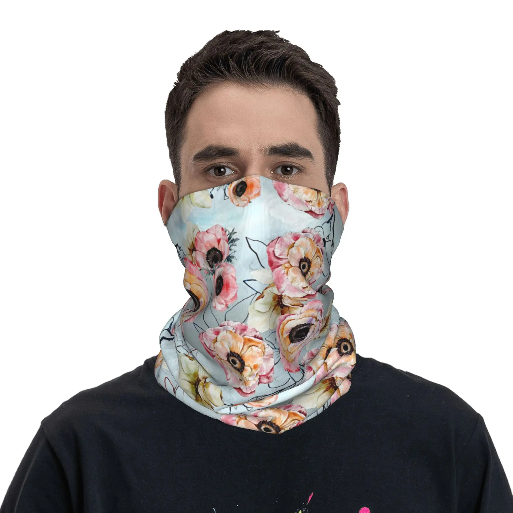 

Sky Blue Floral Pattern Bandana Neck Gaiter Printed Magic Scarf Face Mask Outdoor Sports for Men Women Adult Winter