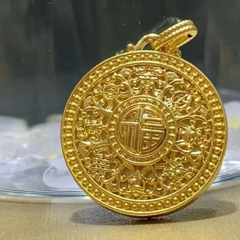 Lynge Jewelry Real 18K Gold Round Eight Treasure Compass Pendant for Woman Luxury AU750 Pendant Necklace Jewelry High-quality Ba