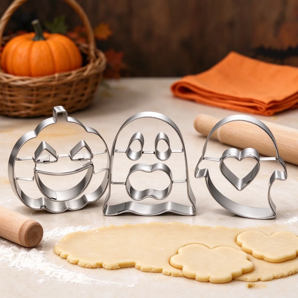 Halloween Cookie Cutter Set Stainless Steel Pumpkin Ghost Shape Biscuit Mold for Baking Fondant Pastry DIY Decorating Tool