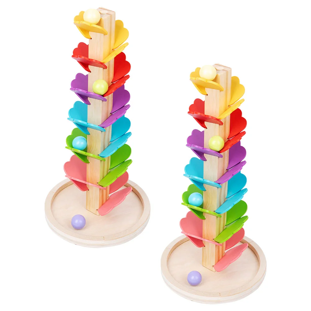 2 Sets Wooden Marble Run Rainbow Musical Tree Montessori Track Child