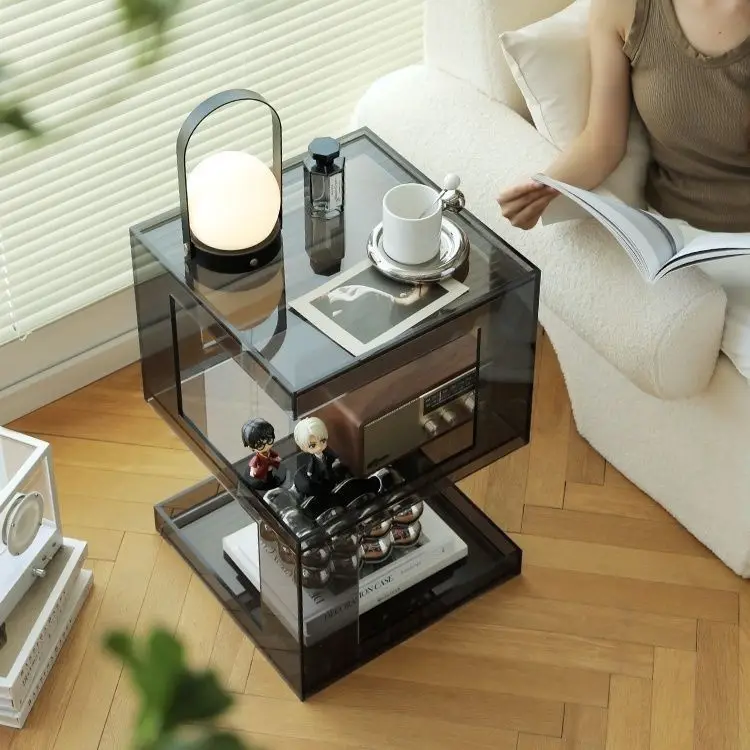 Transparent Acrylic Side Table Living Room Sofa Storage Coffee Table Balcony Shelf Bedroom Double Bedside Tables