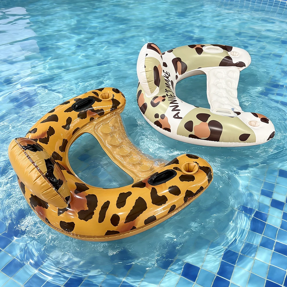 

1pc leopard Print U-shaped lounge Chair Float, PVC Foldable Water Seat With Cup Holder Float Air Cushion
