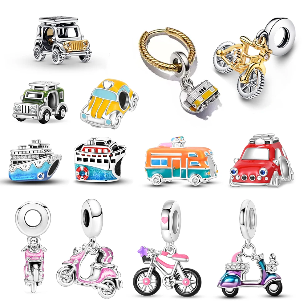 

Lovely 925 Sterling Silver Transportation Ship Bicycle Car PendantFit DIY Bracelet Necklace Fun Decorative Gifts For Boyfriend