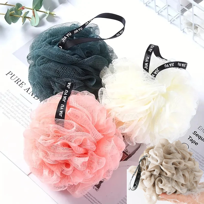 Esponja de ducha PUF de malla colorida con Loofah y Bola de ducha suave y suave en la piel, perfecta para bañarse y ducharse