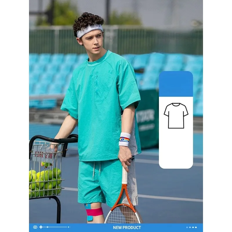 Men's Summer Outdoor Sports Set Lightweight Quick-Dry UV Protection Running Shorts & Breathable T-Shirt Fitness Combo