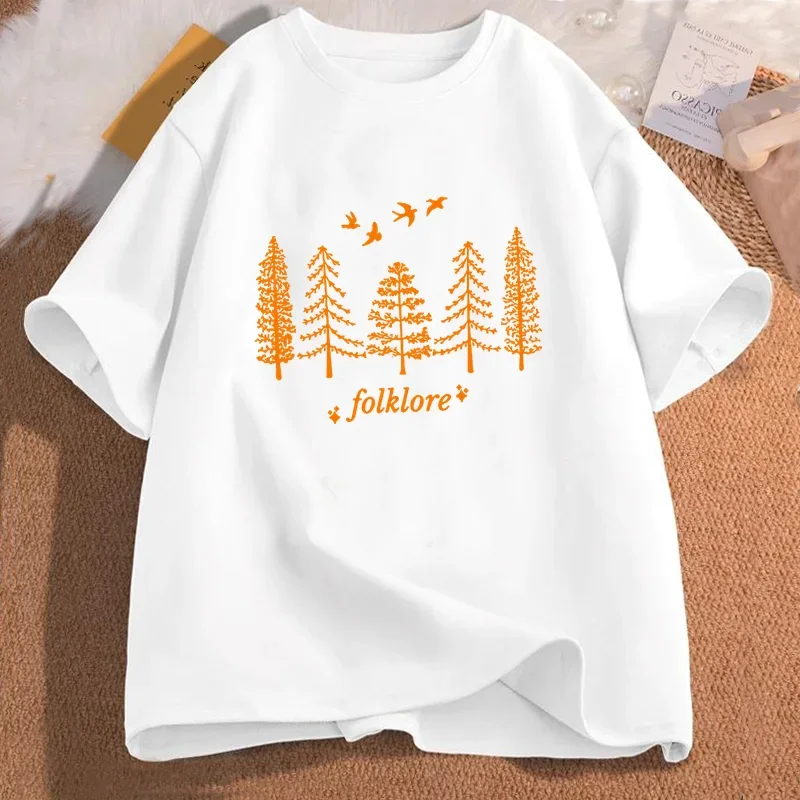 Vintage Folklore T Shirt Swiftie Eras Concert T-shirts Folklore Evermore Merch Tee Shirt Cotton Short Sleeve Women\'s Clothing