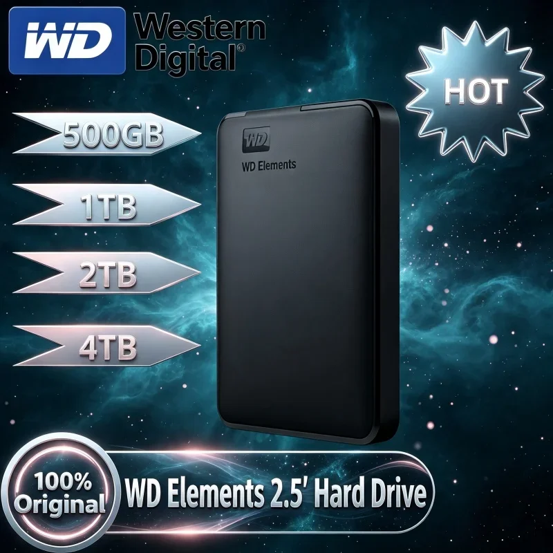 Fast Transmission Western Digital Portable External Hard Drive 2.5" USB3.0 Mechanical HDD Multi Sizes 1TB-6TB Large Storage Disk