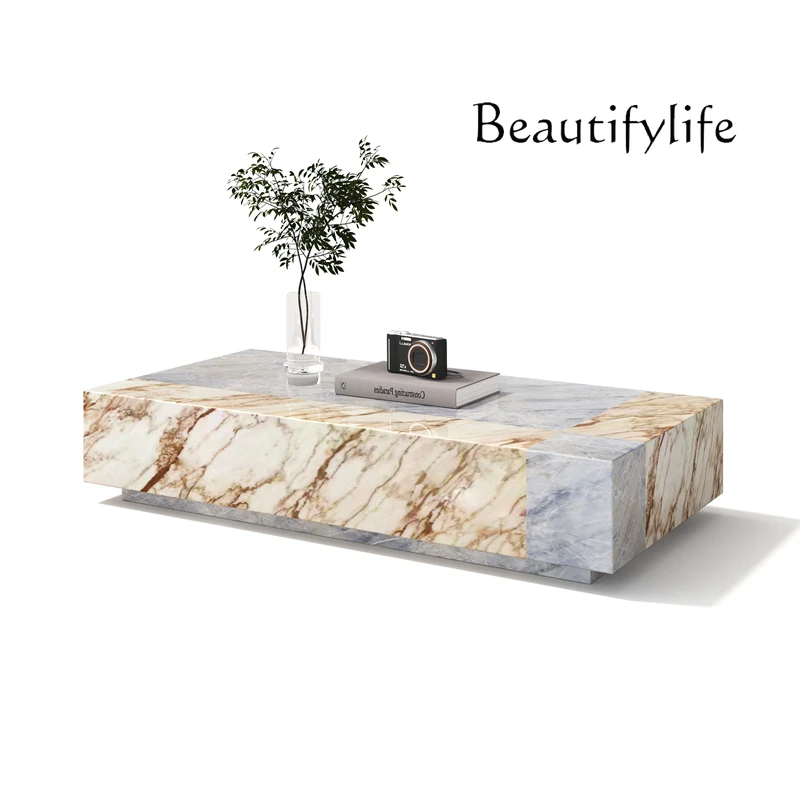 

Pure Natural Marble Coffee Table TV Cabinet Color Matching Artistic Fashion Italian Style