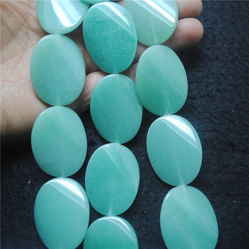 

10 шт. натуральных зеленых бусин из авантюрина, овальной формы, размер 30x40 мм, для изготовления женских ожерелий