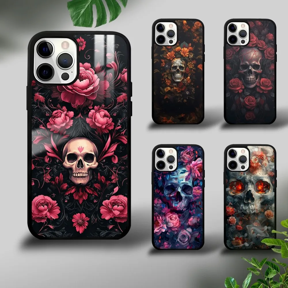 

Deluxe Skull Rose Phone Case For iPhone 16 15 14 13 12 11 Pro Xs Max Mini Plus Celulares Hard Funda