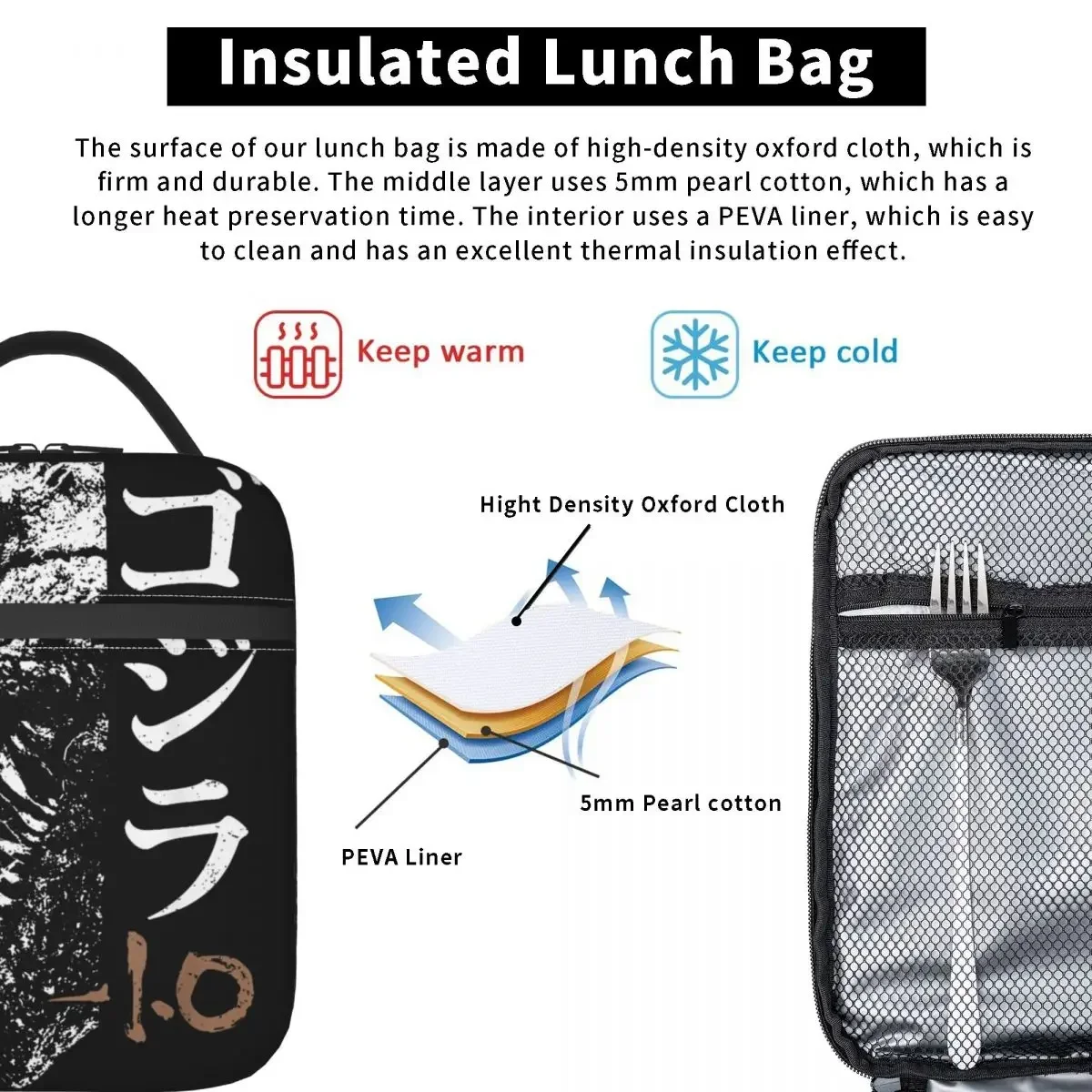 Godzillaed Minus One Half Face Movie Poster Insulated Lunch Bag Monster King Food Bag Portable Thermal Cooler Lunch Boxes