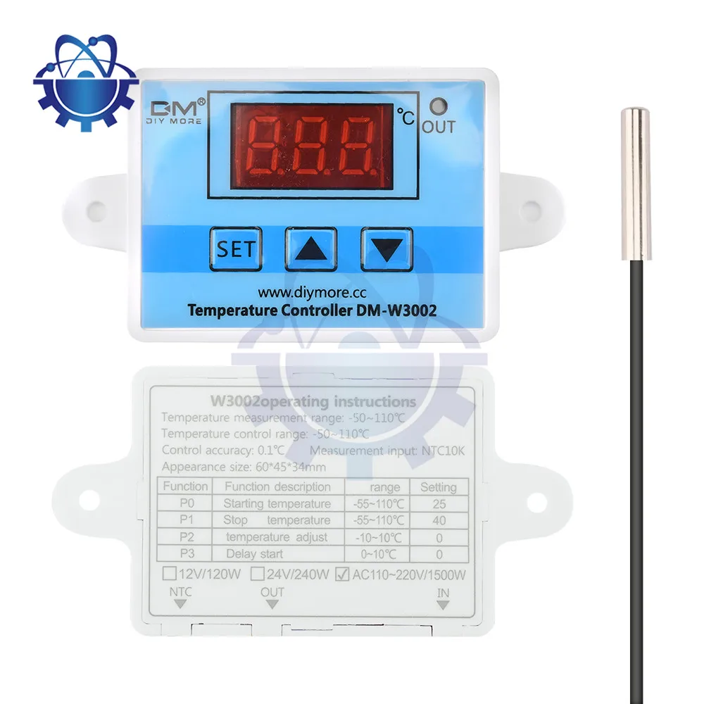 Imagem -06 - Nova Dm-w3002 Digital Led Controlador de Temperatura dc 12v 24v Led ac 110v220v 10a Interruptor de Controle do Termostato com Sensor de Sonda