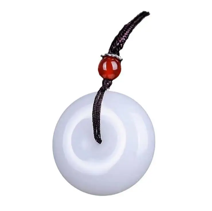 White jade safety buckle pendant, men's and women's jade necklace