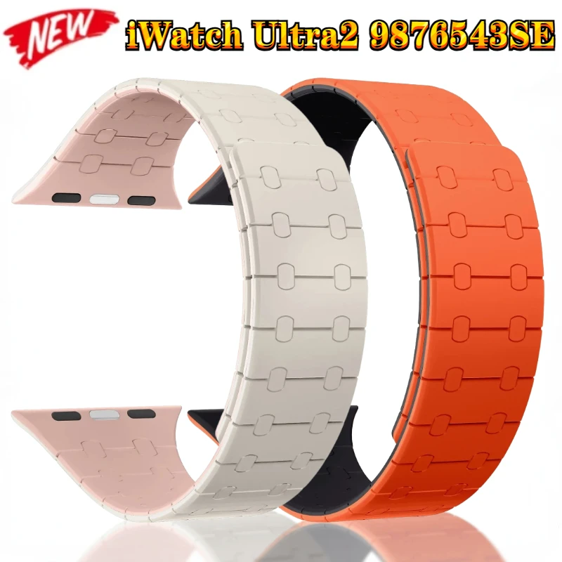 

Magnetic Silicone Strap for Apple Watch Band Ultra 49mm 10 9 8 7 46mm 45mm 41mm Link Bracelet Correa for 6 5 4 SE 44mm 42mm 40mm