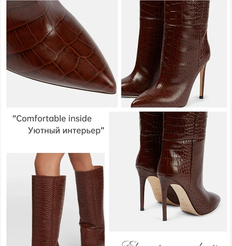 Ods Sexy Knee High Long Boots Alligator Print Thin High Heel Boots Women Boots Pointed Toe Women Boots Zapatos De Mujer Botas