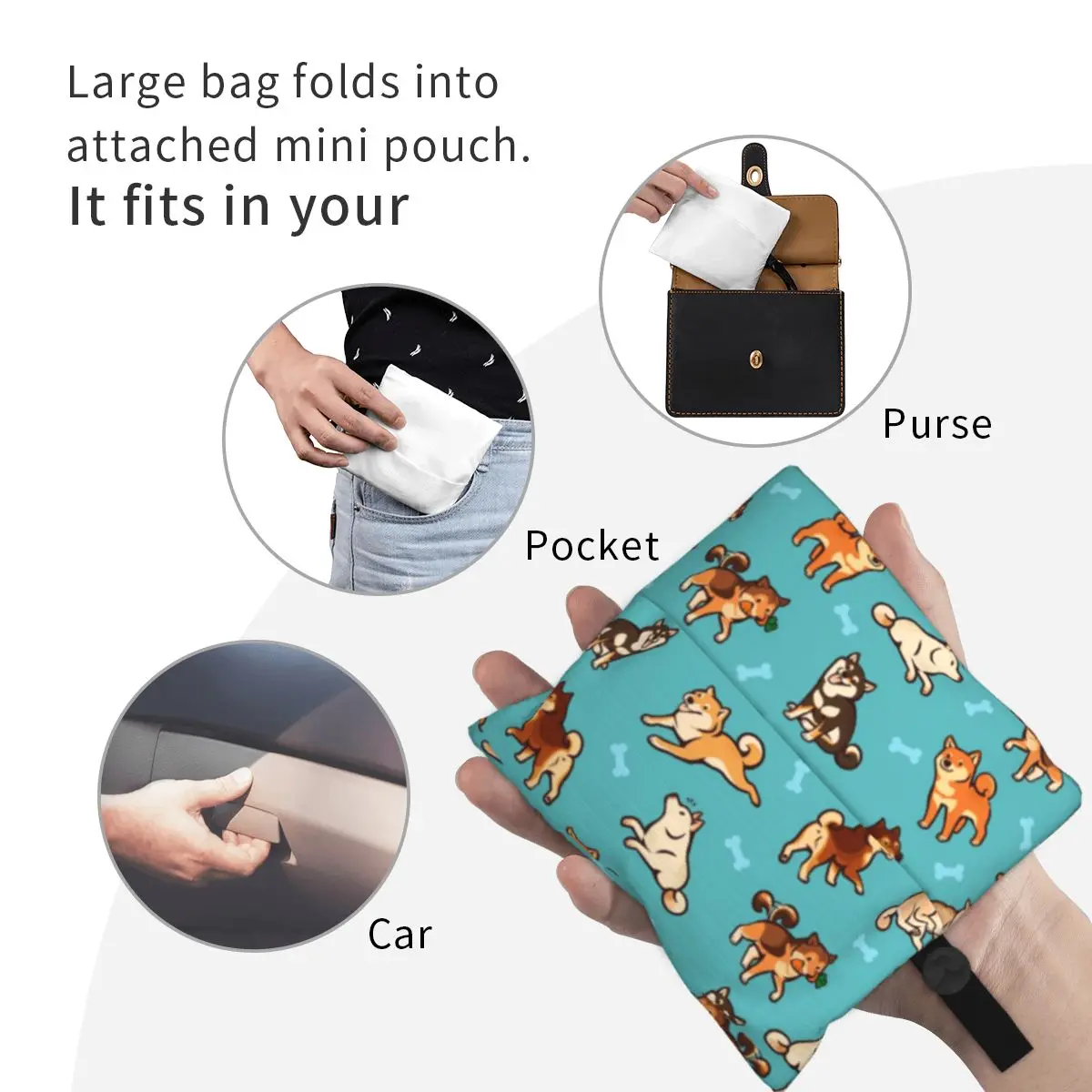 Bolsa de compras reutilizable para perro Shiba Inu, bolso de mano portátil para mujer, bolsas de compras de comestibles japonesas para animales