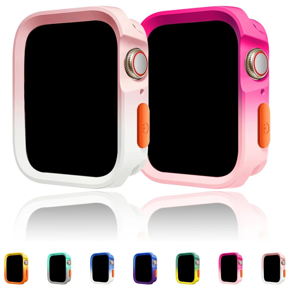 Hollowed TPU Gradient Case for Apple Watch Cover 45mm 44MM 40MM 41mm Silicone Screen Protector for iWatch Series 9 8 7 6 5 4 SE